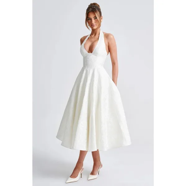 NWT Babyboo Effie Ivory Floral Jacquard Halter A-Line Midi Dress Womens Size M - Image 11
