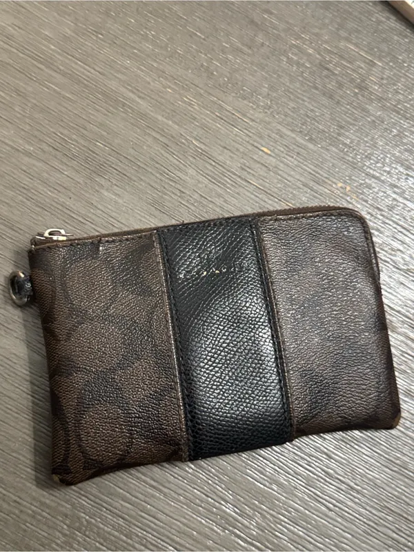 Coach Brown Signature Zip Pouch with Black Center Stripe - Image 11