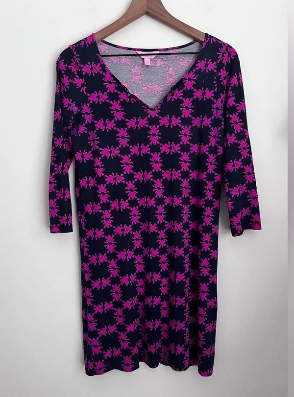 Lily Pulitzer 3/4 Sleeve Pink Frog Print Dress lightweight Pima Cotton S - Image 2