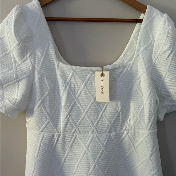 Rihoas The Solid Textured Puff Short Sleeve Mini Dress Square Neck White Size L‎ - Image 8