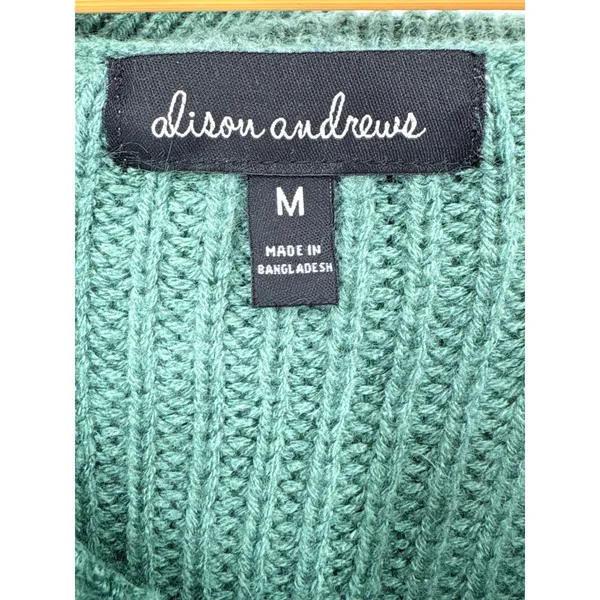 Alison Andrews Sage Green Fringe Cable Knit Sweater Medium Boho Chunky Pullover - Image 7
