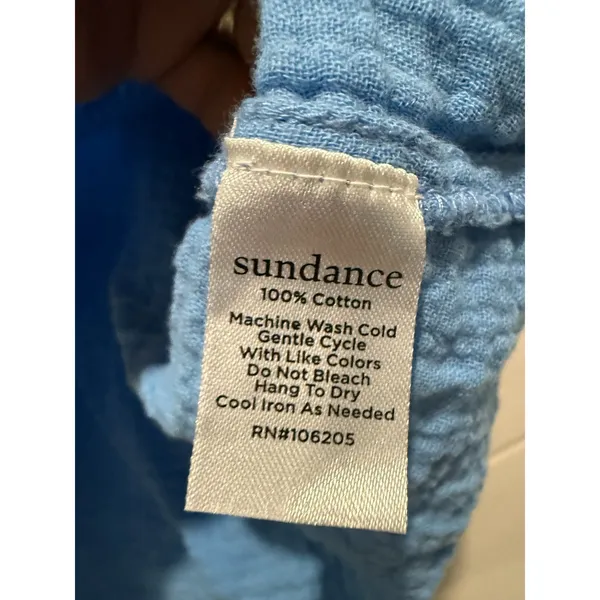 Sundance Cotton Crinkle Gauze Top Women Sz S Blue Boxy Boho Coastal Short Sleeve - Image 4