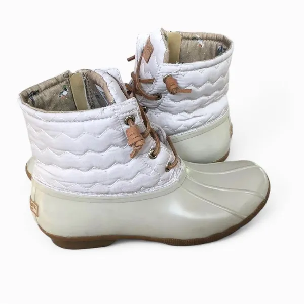 Sperry Women’s Saltwater Chevron Quilt Duck Boots Ivory Size 7.5 - Image 6