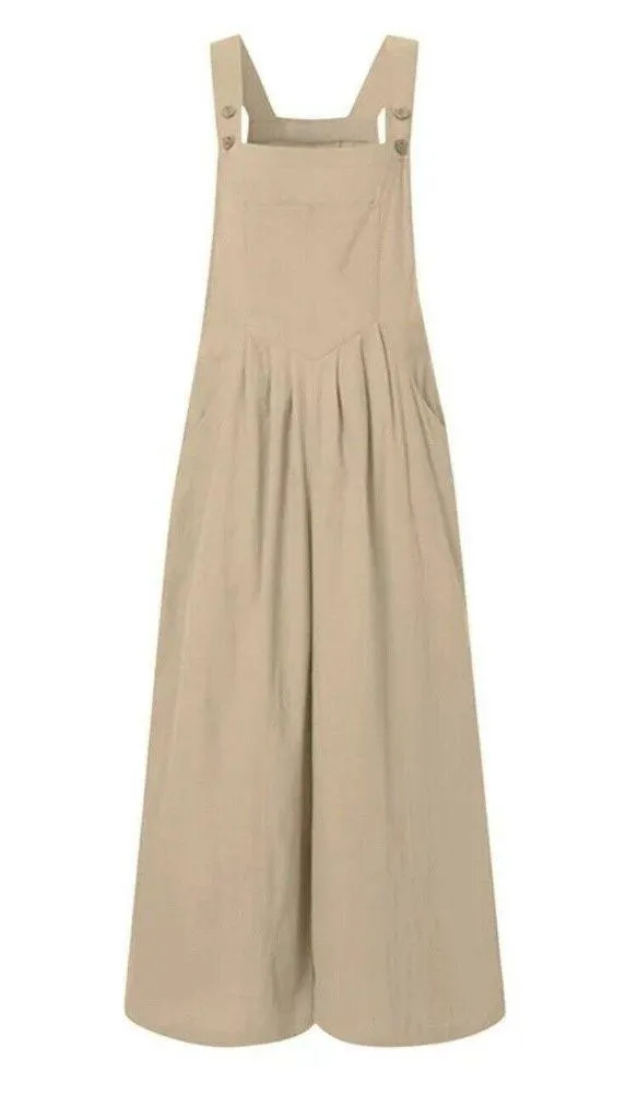 Tan Overalls Baggy Jumpsuit Sleeveless Wide Leg Romper Size Medium Lightweight - Image 2