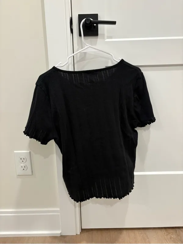 J. Crew Black Short Sleeve Button-Front Top 100%Cotton Size Medium - Image 6