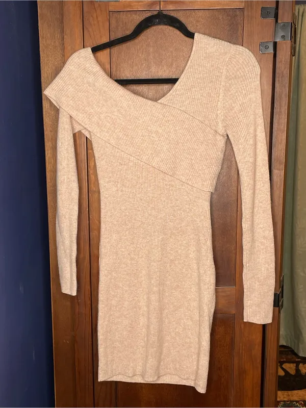 Lovers and Friends Womens Sydney Sweater Dress Large Beige Off Shoulder Revolve - Image 3