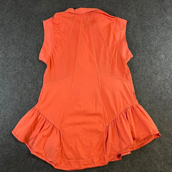 Daily‎ Practice Anthropologie Sleeveless Polo Tunic Ruffle Hem Coral Orange XS - Image 2