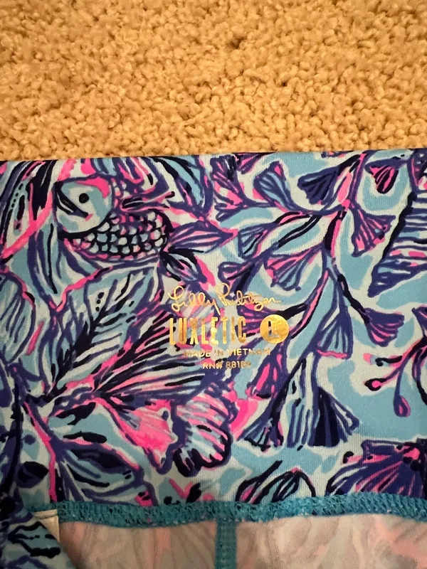Lilly Pulitzer Blue Pink Floral Leggings - Image 3