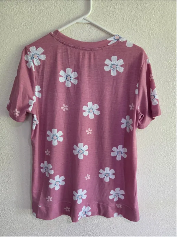 Women’s L Dusty Rose Floral Short Sleeve T-Shirt Scoop Neck - Image 2