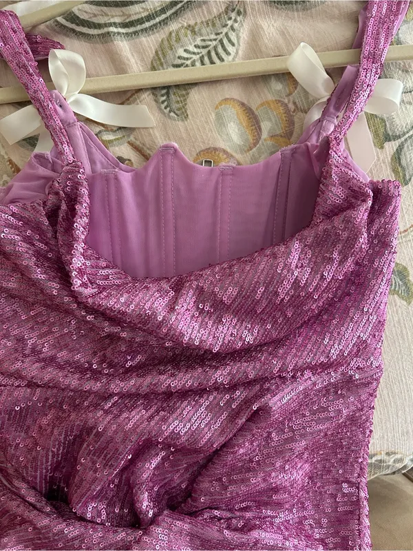 For Love & Lemons Candice Sequined Mesh Corset Cowl Neck Mini Dress Party Dress - Image 7