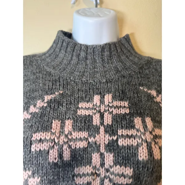 Vintage Best American Clothing Co. Gray Pink Wool Blend‎ Snowflake Sweater M Ski - Image 4