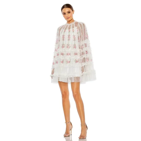 Mac Duggal 8031 Embroidered Flare Sleeve Embroidered Mini Dress - Image 3