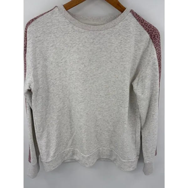 Anthropologie All Fenix pink cheetah side striped crewneck jogger set women’s S - Image 2