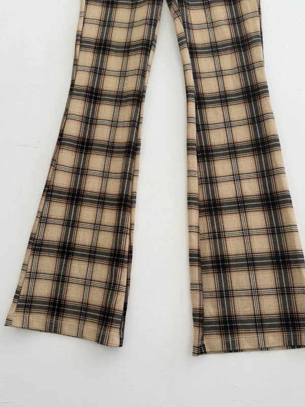 NEW Forever 21 Women’s XSMALL Brown Plaid Casual Wide Flare Pants - Image 6
