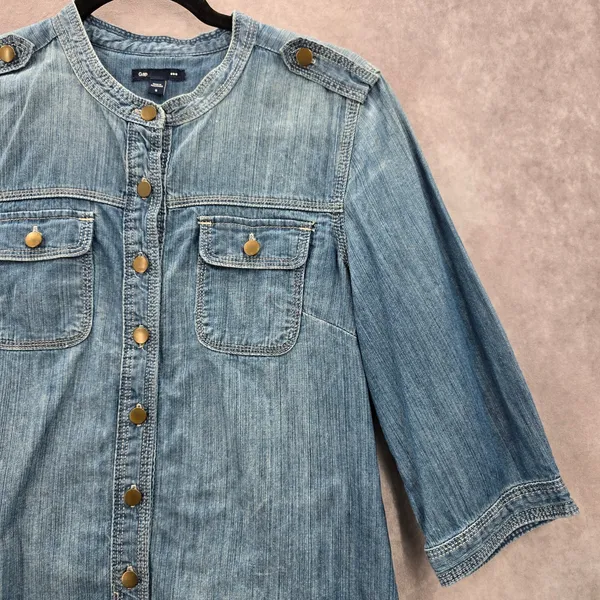 Gap Blue Demin Jeans Cotton Western Shirt Short Sleeve Top‎ Small - Image 4