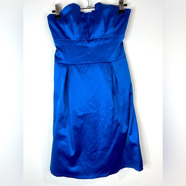 Mind Code Royal Blue Strapless Mini Dress Sweetheart Neckline Satin Pleated Zip - Image 3