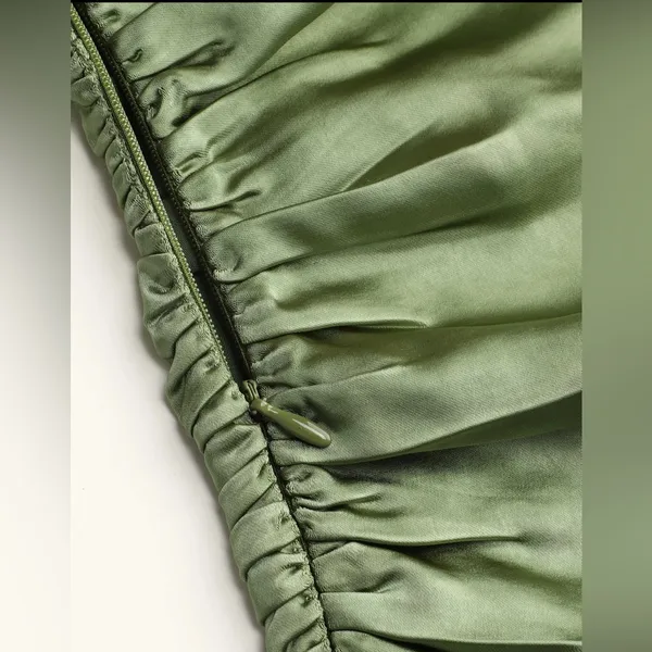Olive Green Strapless Ruched Smocked Back Maxi Dress: Size 24 - Image 4
