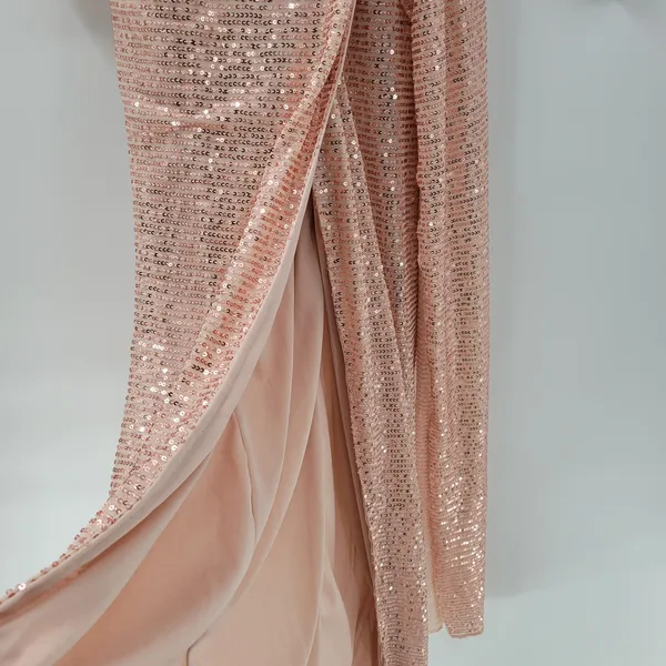 Sublime Sequined Gown S Pink Faux Wrap Long Puff Sleeve Tigh Slit Party Wedding - Image 13
