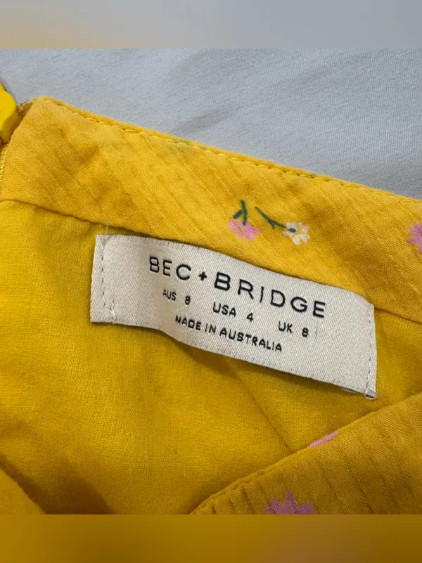 Bec +‎ Bridge Womens Yellow Floral Mini Daytime Flounce Dress Size 4 - Image 4