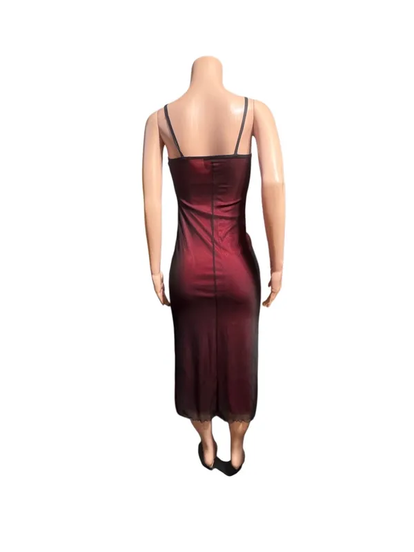 Whistle sleeveless burgundy and black midi mesh overlay and floral print dress M - Image 4