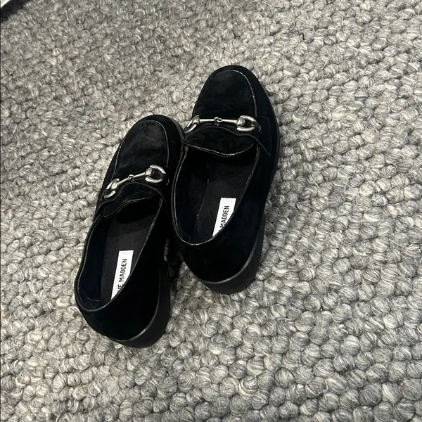 Steve Madden “Heart” Vintage Black Suede Horsebit Loafers Size 8 1/2 B 36518 - Image 9