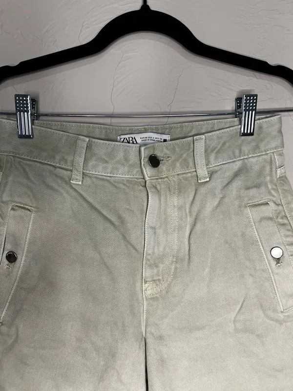 Zara‎ Ultra High-Rise Light Green Utility Denim Shorts - Image 4