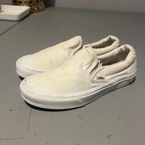Vans Classic Slip-On White Canvas Sneakers Men’s 6.5 / Women’s 8 - Image 6