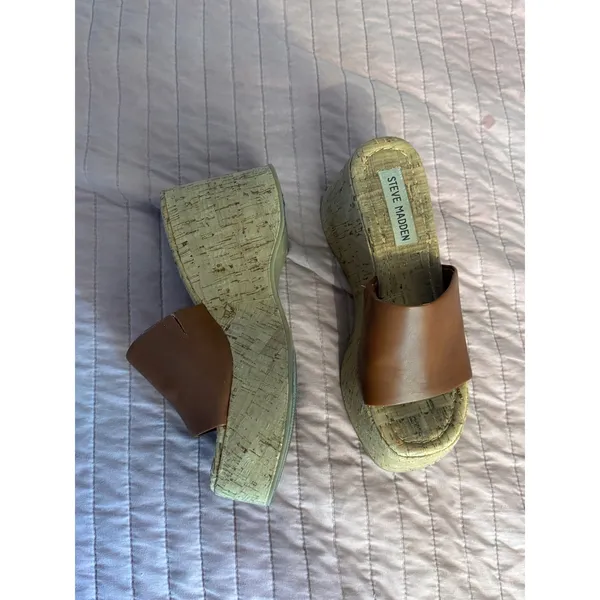 Steve Madden Brown Cork Platform Wedge Sandals Y2K Slide Heels Womens 5 - Image 3