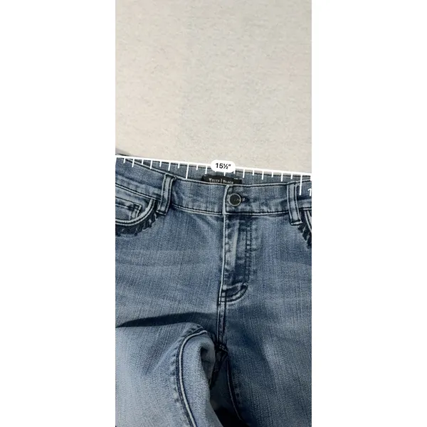White House Black Market Noir Bootcut Jeans 8R Medium Wash Braided Embroidery - Image 5