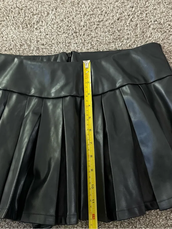 Black Faux Leather Pleated Micro Mini Skort High Rise Tennis Y2K No Brand - Image 7