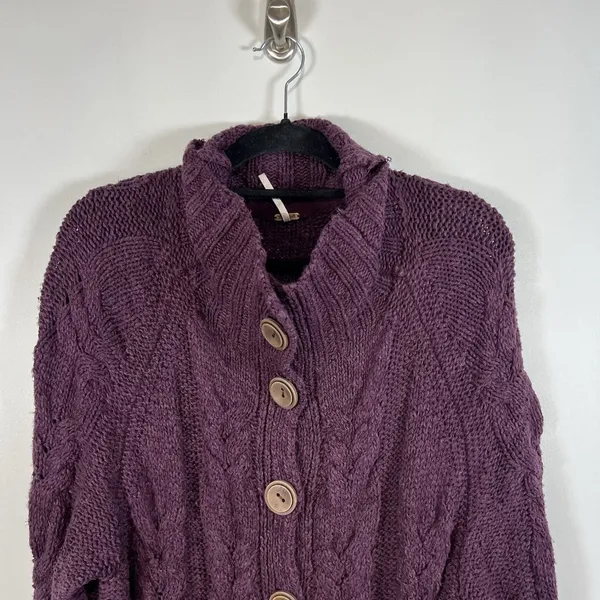 Free People Plum Purple Cable Knit Button Front Cardigan Sweater Small Boho‎ - Image 3