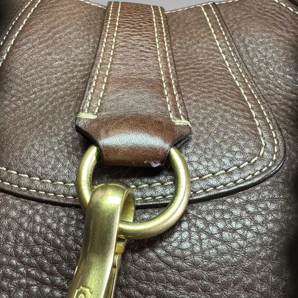 Coach Hamptons Clip Leather Hobo Bag Brown Pebbled Brass Y2K Shoulder Bag 10210 - Image 8