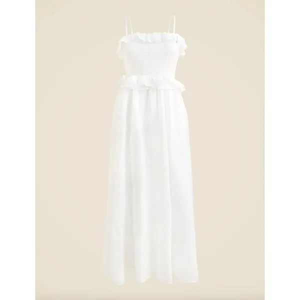 NEW J.Crew Ravenna Dress Ramie Ruffle Lightweight Smocked Midi White Small - Image 6