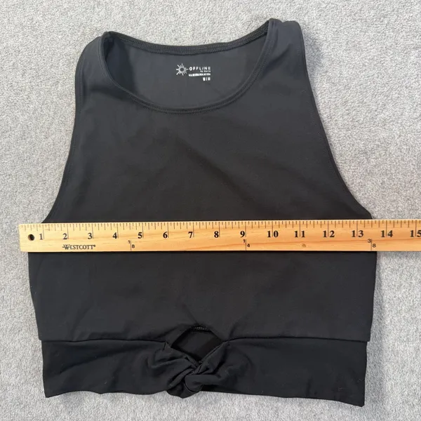 OFFLINE by Aerie Size Medium Black Knot Front Cropped Tank Top Activewear - Image 5