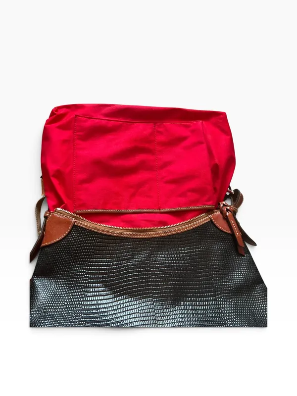 Dooney & Bourke black lizard embossed with rich brown leather hobo bag purse - Image 10