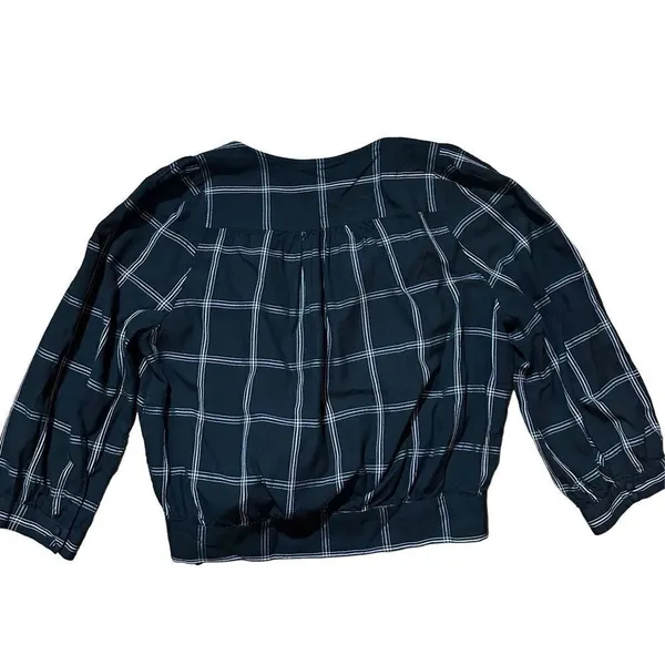 Madewell‎ Wrap Top in Windowpane sz Small black white - Image 5