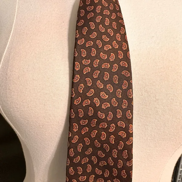 Oscar De La Renta Silk Mens Brown Tie Geometric Necktie Vintage Classic Cravat - Image 7