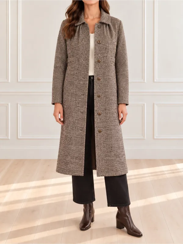 Vintage 1950s Tweed Maxi Coat Small Brown Hand Tailored Dumas California - Image 17