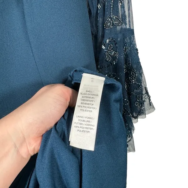 Adrianna Papell Blue Sequin Bat Wing Dress V-Neck Elegant‎ Event Party Womens 6 - Image 5