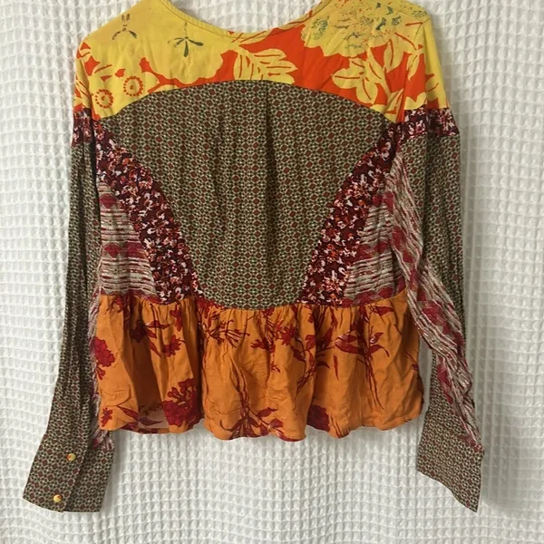 Free People Aloha State of Mind Patchwork Blouse Top Small - Image 7