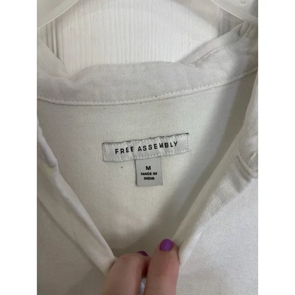 Free Assembly Linen Blend White Button Front Short Sleeve Top M Minimalist Boxy - Image 3