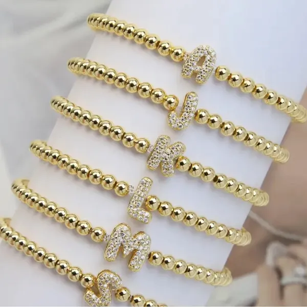 Gold Beaded Bracelet with Zircon Letter K - Image 2