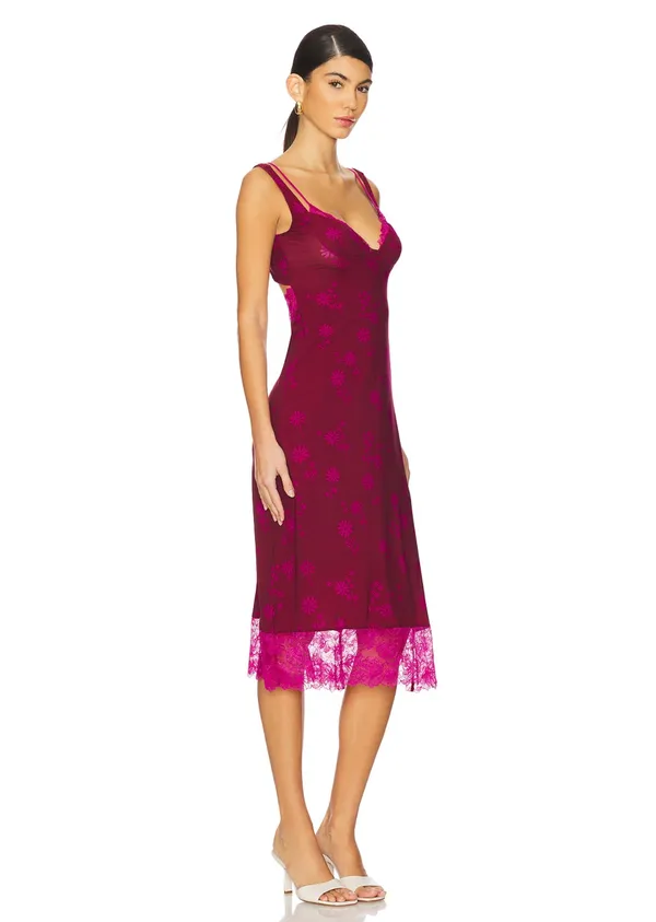 Free People x REVOLVE Floral Lace Party Crasher Midi Slip in Plum Combo - Image 3