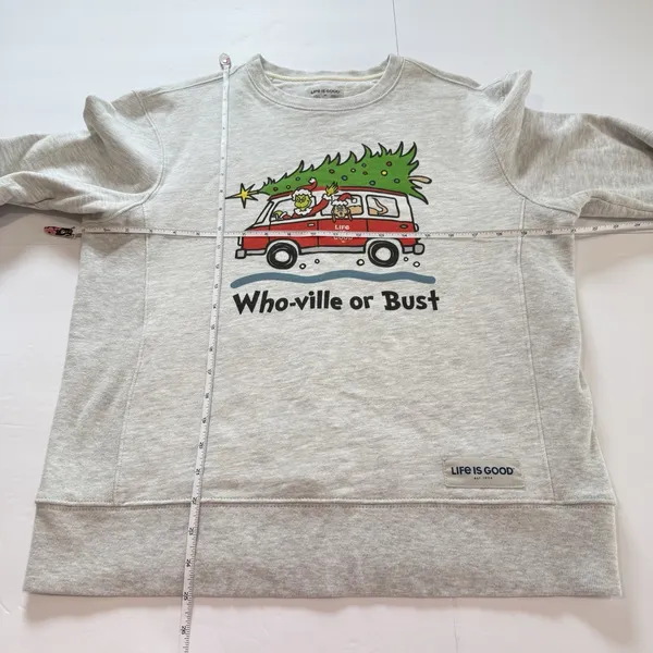 Life Is Good Dr Seuss Grinch Christmas Holiday Crewneck Sweatshirt MEDIUM - Image 5