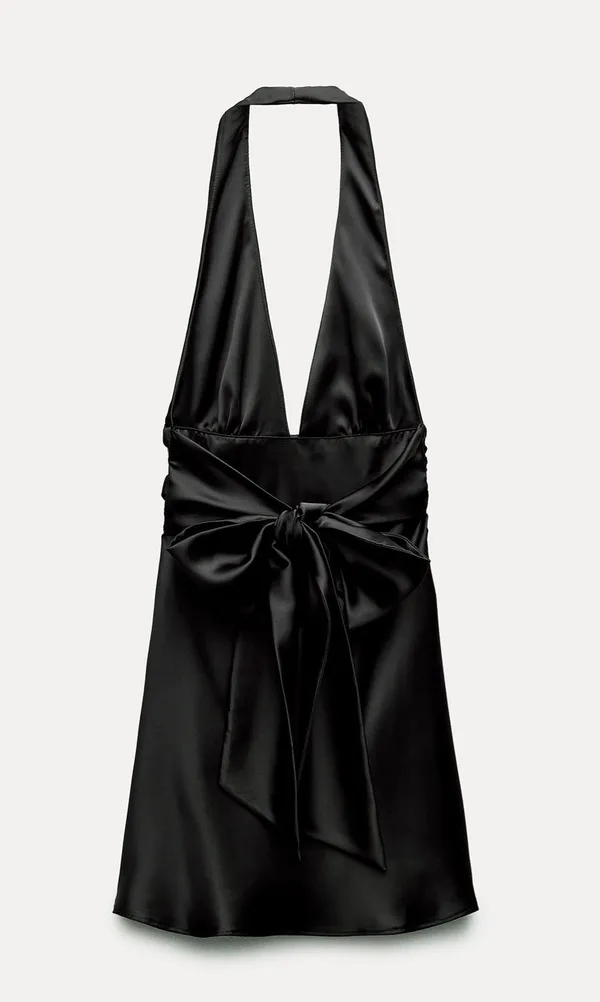 Zara little black dress mini halter flowy tied bow open back evening party cocktail - Image 17
