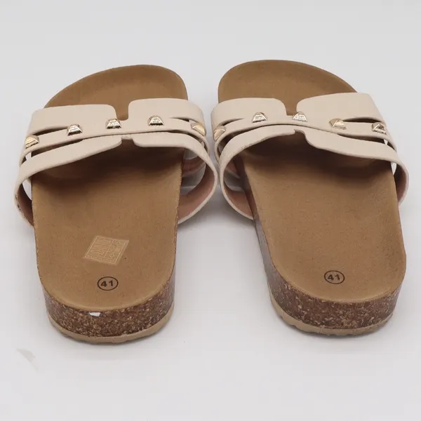 Unbranded Slide Sandals Womens 41 H-Strap Pyramid Studs Cream Cork Good - Image 4