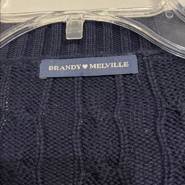 Brandy Melville Navy Blue Cable Knit Cardigan Sweater Buttons One Size - Image 2