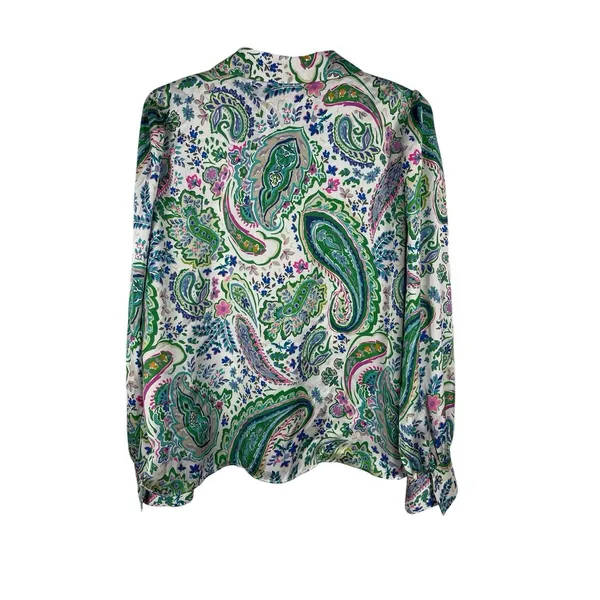 Zara Blouse XXL Paisley Floral Button Front Long Sleeve Shirt Green Pink NWT - Image 3