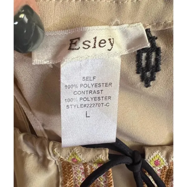 Esley Embroidered Tan Aztec Style Womens Sleeveless Top, Size Large - Image 8