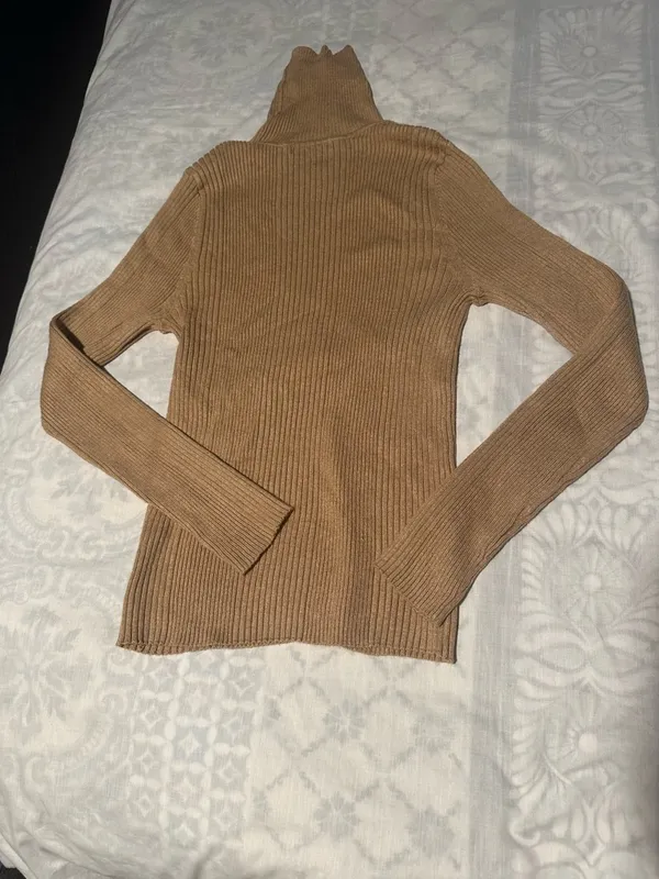 Hooked Up by IOT Ribbed Turtleneck Sweater in Camel Brown - Image 3